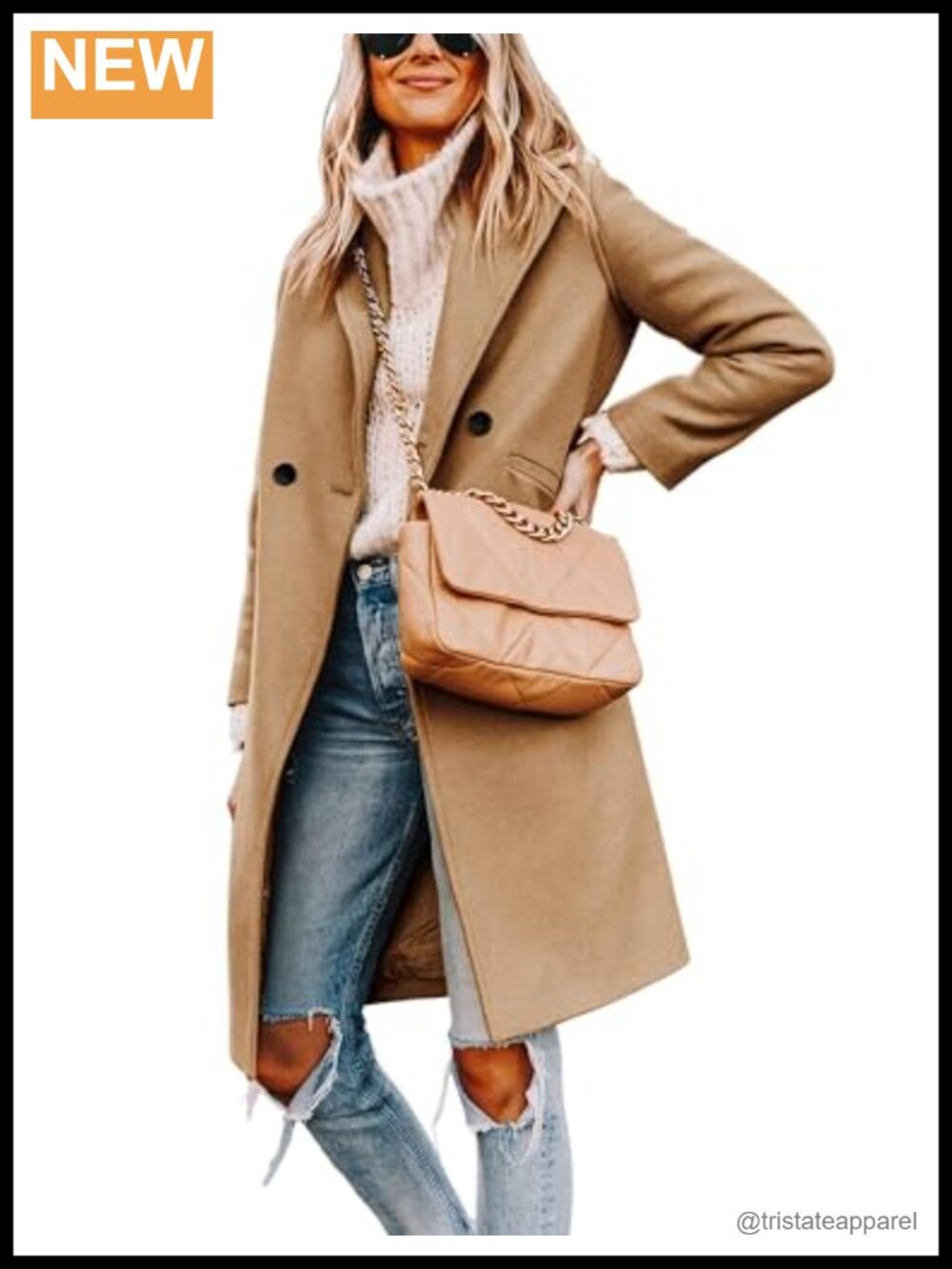 Wool Blend Peacoat Notch Lapel Mid-Long Winter Coat Button Closure